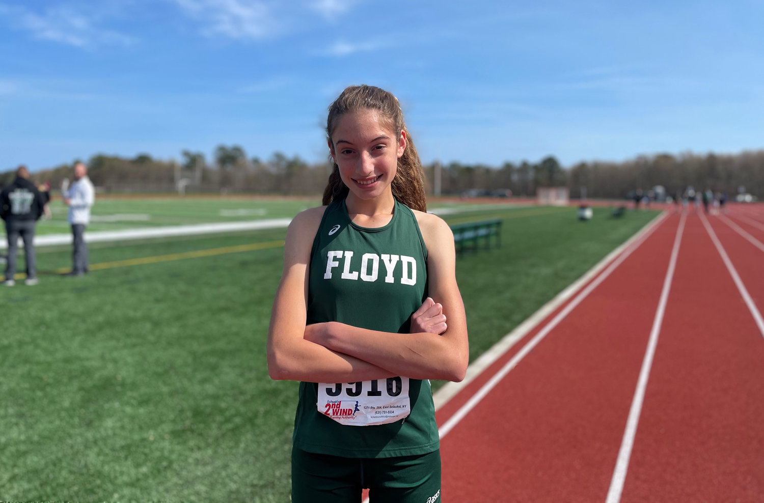 Zariel Macchia, an eighth-grade student-athlete from William Floyd Middle School is on the high school track team.